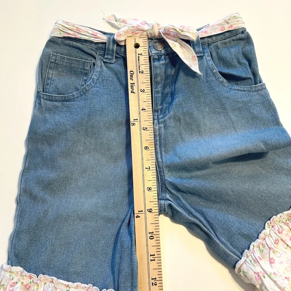Copper Key Toddler Denim Ruffle Jeans‎ 5 Floral Belt Tie Boho Flare Frill